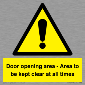 Door opening area - Area to be kept clear at all times